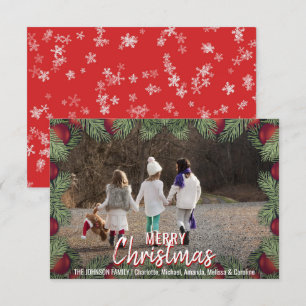 Invitación Familia navideña de Navidades de Ornamentos Rojos 