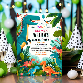 Invitación familia niños lindos T tres rex 3º cumpleaños
