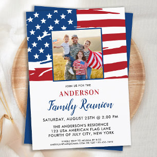 Invitación Familia Patriótica Reunión Bandera Estadounidense