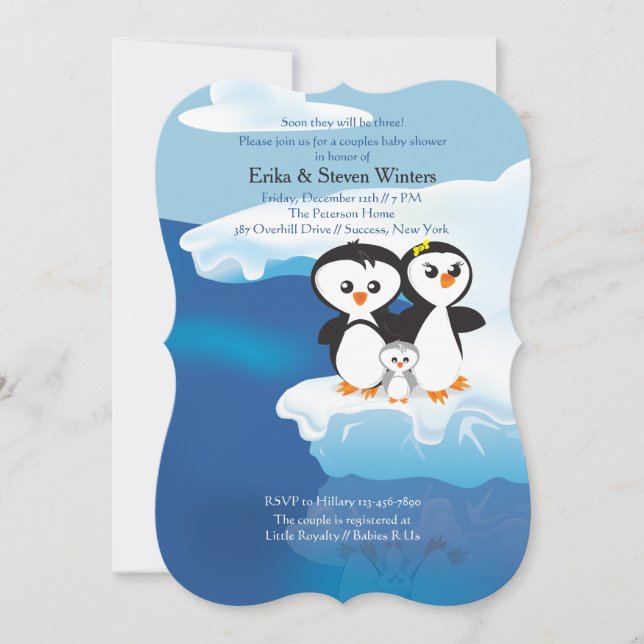 Invitación Familia Pingüino: Baby Shower (Anverso)