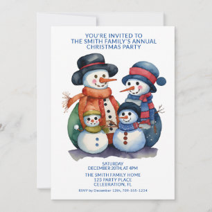 Invitación Familia Snowman presenta Fiesta azul