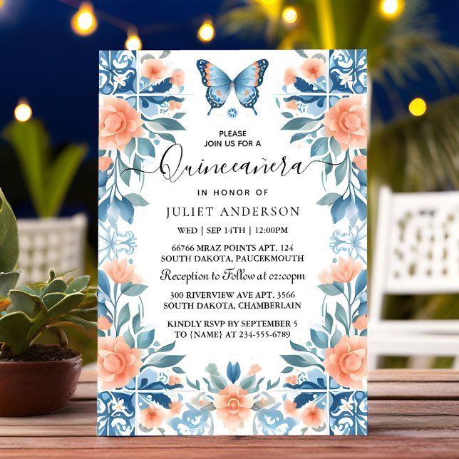 Invitación Familia Tiara Azul Latina Girly Español Quinceaner (Subido por el creador)
