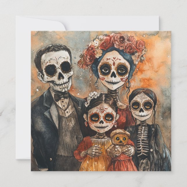 Invitación Familia tradicional reuniendo el Día de los Muerto (Anverso)