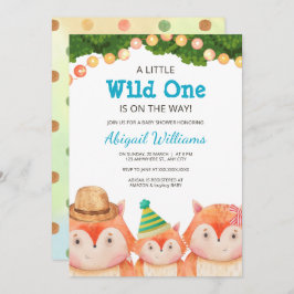 Invitación Familia Woodland Fox Baby Shower Wild One