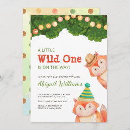Invitación Familia Woodland Fox Baby Shower Wild One