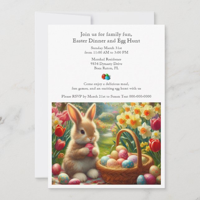 Invitación familiar de Pascua para cena y búsqueda (Anverso)