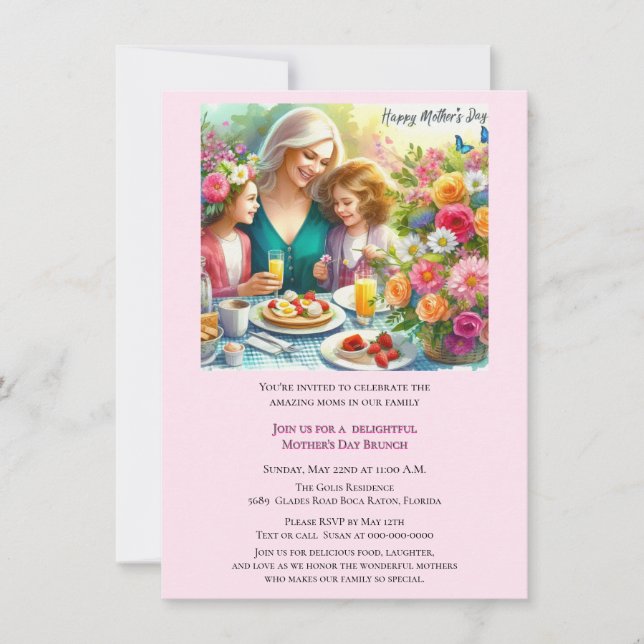 Invitación familiar para Brunch del Día de la Madr (Anverso)