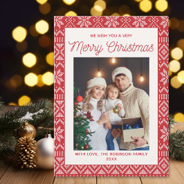 Invitación Family Christmas photo red Christmas background