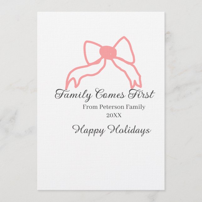 Invitación Family comes first red bow family name holidays (Anverso)