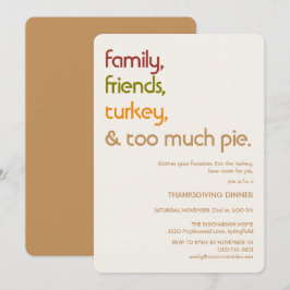 Invitación Family, Friends, Turkey, Pie Modern Thanksgiving