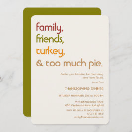 Invitación Family, Friends, Turkey, Pie Modern Thanksgiving