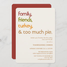 Invitación Family, Friends, Turkey, Pie Modern Thanksgiving