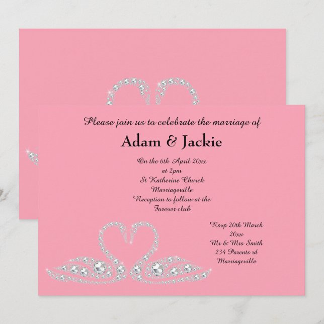 INVITACIÓN FAMINGO PINK SWAN ELEGANTE BODA (Anverso / Reverso)