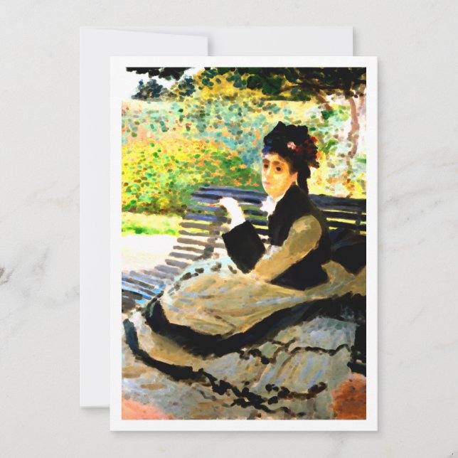 Invitación Famoso cuadro de Camille Monet en un banco de jard (Anverso)