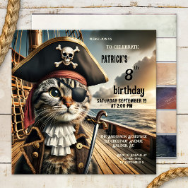 Invitación Famoso cumpleaños del pirata de gato