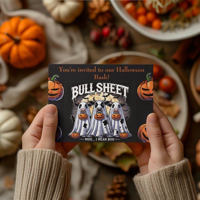 Invitación Famoso fantasma de balas de lunar en Halloween (Funny Halloween Bull Sheet moo bulls ghost Invitation)