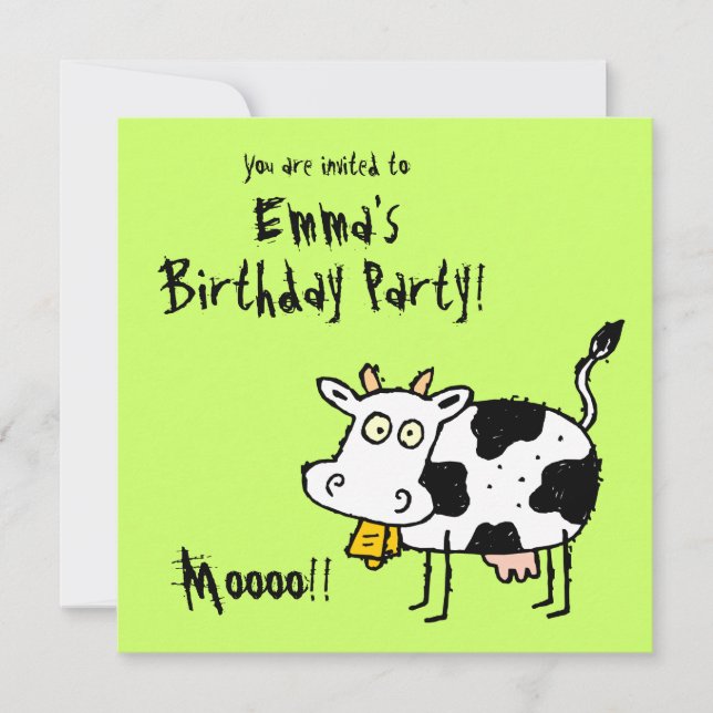 Invitación Famoso Fiesta de Vaca Granja (Cumpleaños) ¡¡Moooo! (Anverso)