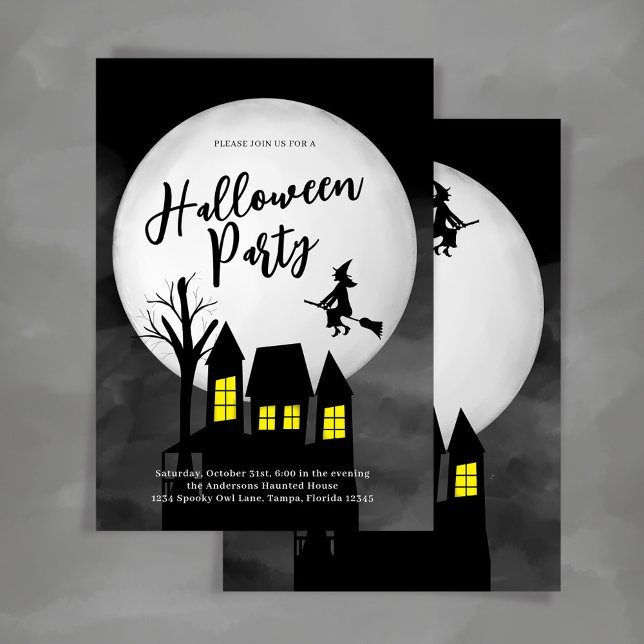 Invitación Famoso Fiesta Personalizado de Halloween en la cas (Spooky Halloween Party Invitation Template)