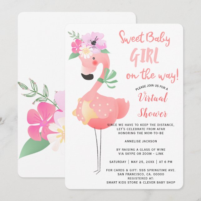 Invitación Famoso flamingo rosa lindo ducha de bebé fiesta vi (Anverso / Reverso)