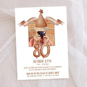 Invitación Famoso Gorra Fiesta 80th Birthday Open House Photo