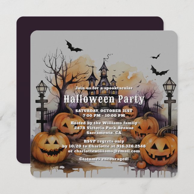 Invitación Famoso Jack O’Lanterns Bats Halloween Party (Anverso / Reverso)