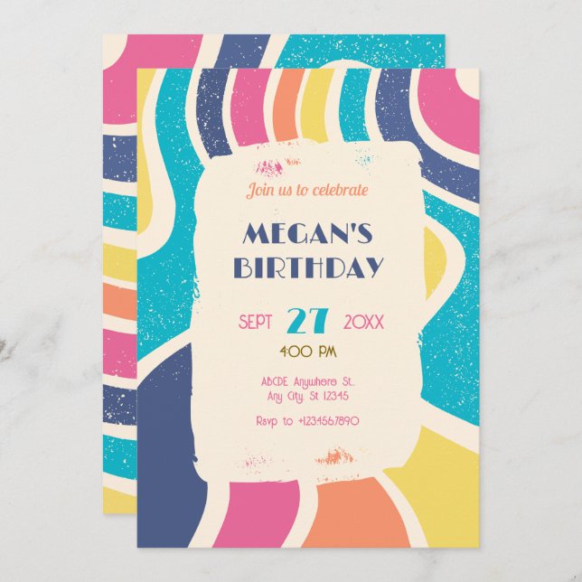 Invitación Famoso patrón abstracto retro en color (Anverso / Reverso)