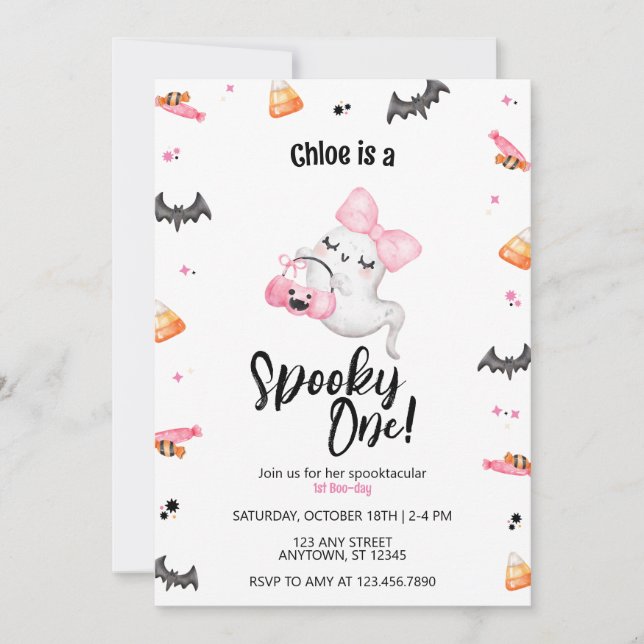 Invitación Famoso primer cumpleaños de Halloween de Boo-Day d (Anverso)