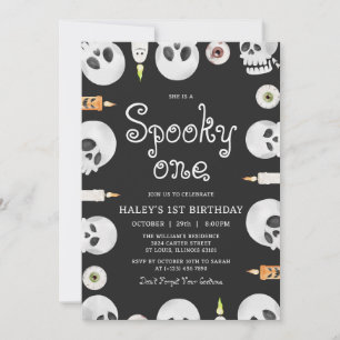 Invitación Famoso Un Halloween Skulls Niños Primer Cumpleaños