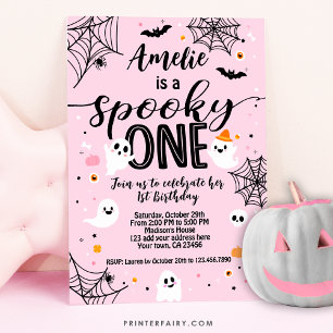 Invitación Famoso uno, primer cumpleaños, Halloween rosa