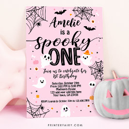 Invitación Famoso uno, primer cumpleaños, Halloween rosa