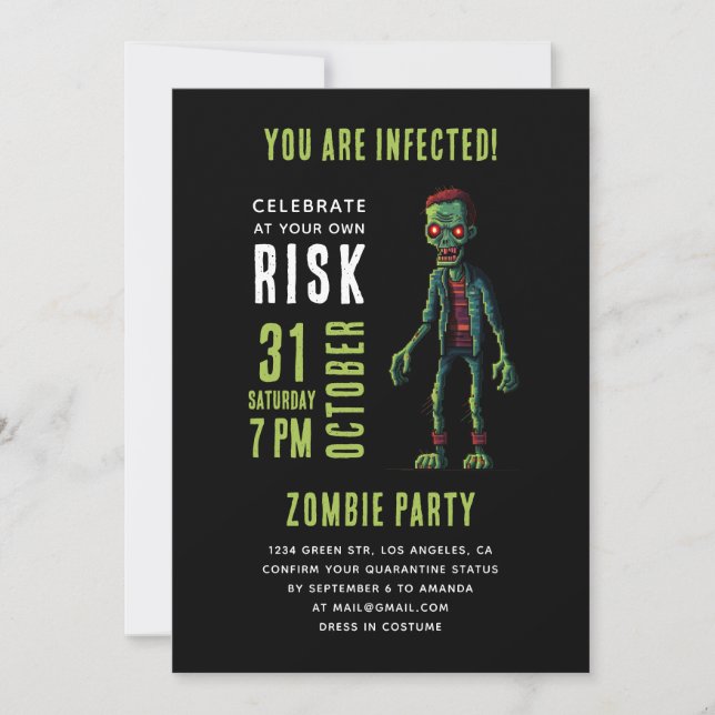 Invitación Famoso y divertida fiesta Zombie Halloween | Grung (Anverso)