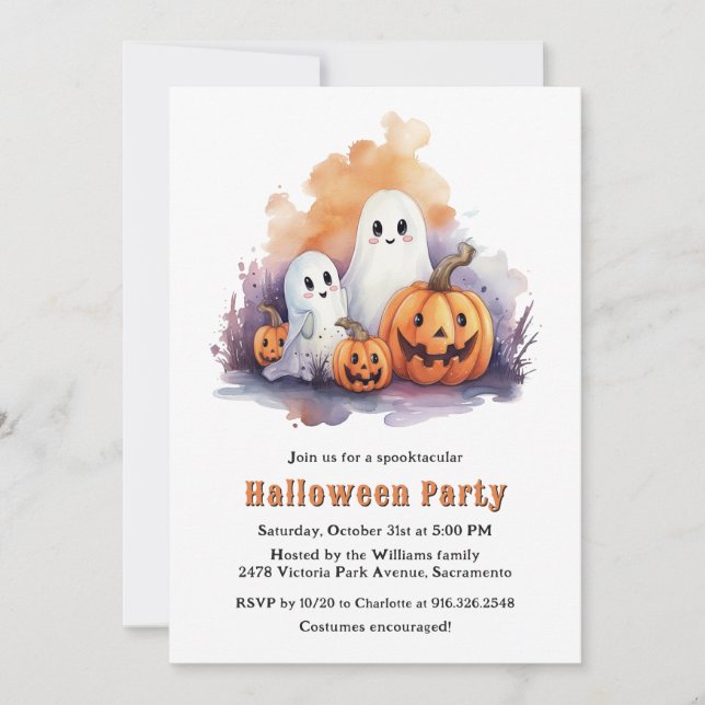 Invitación Famosos fantasmas Pumpkins Kids Halloween Party (Anverso)