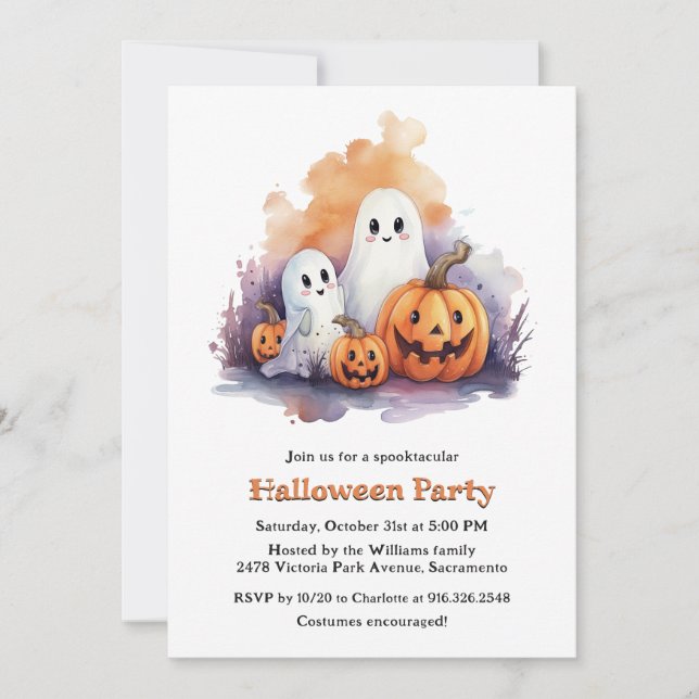 Invitación Famosos fantasmas Pumpkins Kids Halloween Party (Anverso)