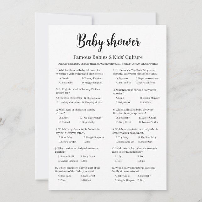 Invitación Famous Babies Baby Shower Game, Culture Trivia (Anverso)