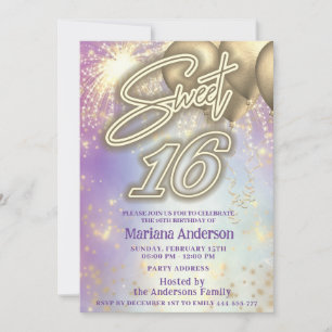 Invitación Fanático fuego de globo de oro morado divertido de