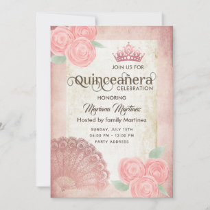 Invitación Fanáticos de la mano rosa de color vintage tiara Q