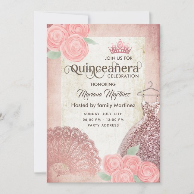 Invitación Fanáticos de la mano rosa rosa de la cosecha rosas (Anverso)