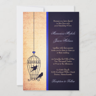 Invitación Fanciosa jaula de aves con Boda de cinta azul