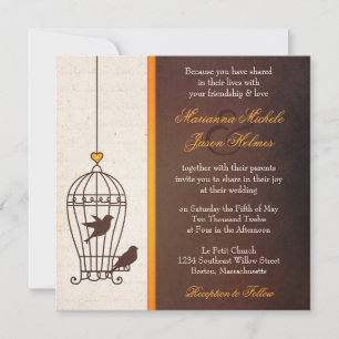 Invitación Fanciosa jaula para aves - Boda Naranja de otoño