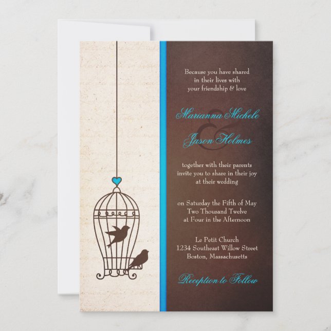 Invitación Fanciosa jaula para aves - Verde azulado y Boda de (Anverso)
