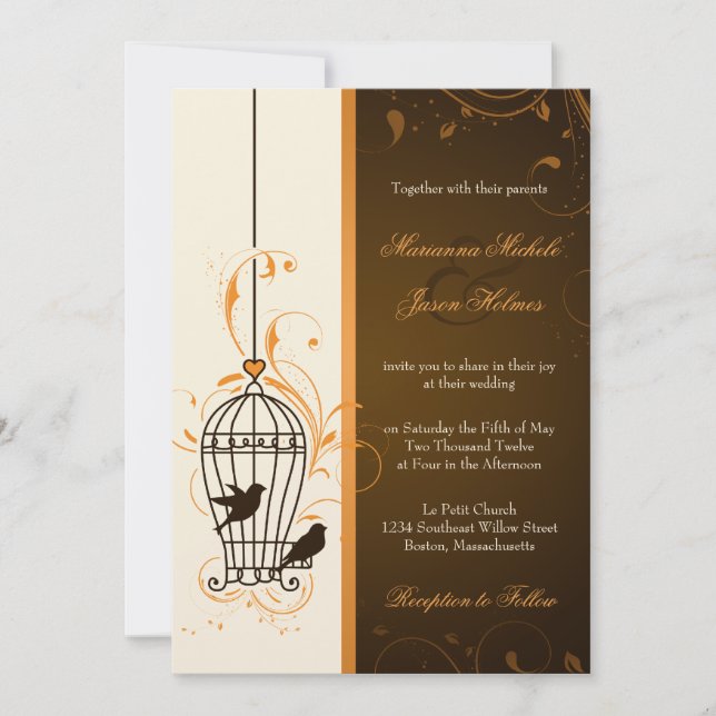 Invitación Fancioso Naranja de la jaula de natación y Boda ma (Anverso)