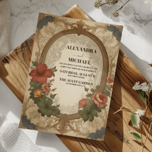 Invitación Fancy Antiguo Boda floral Art Nouveau