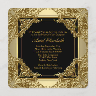 Invitación Fancy Black and Gold Bat Mitzvah