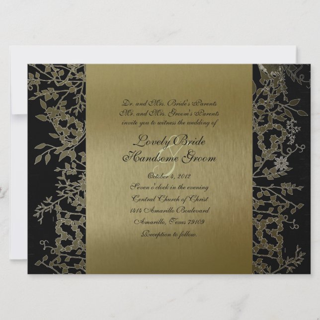 Invitación Fancy Black Gold Metallic Garden Wedding (Anverso)