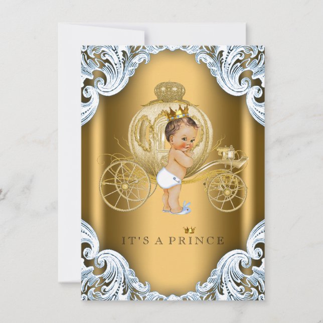 Invitación Fancy Blue and Gold Carrie Prince Baby Shower (Anverso)