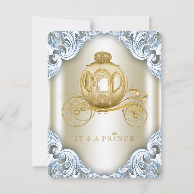 Invitación Fancy Blue and Gold Carrie Prince Baby Shower (Anverso)