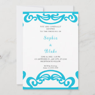 Invitación Fancy Blue and White Scroll Art Deco Boda
