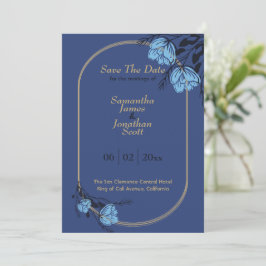 Invitación Fancy Blue Flower Wedding Save The Date