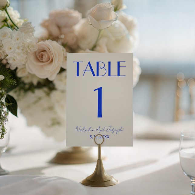 Invitación  Fancy Blue Ivory Old Money Wedding Table Number (Subido por el creador)