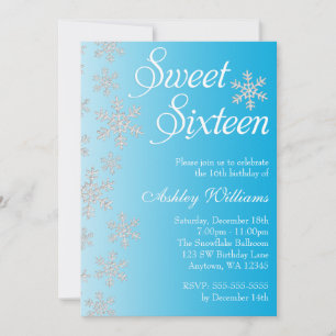 Invitación Fancy Blue Snowflakes Winter Wonderland Sweet 16